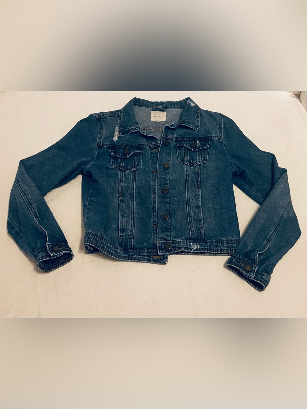 Copper Key Girls Classic Denim Jacket - distressed denim. Size S